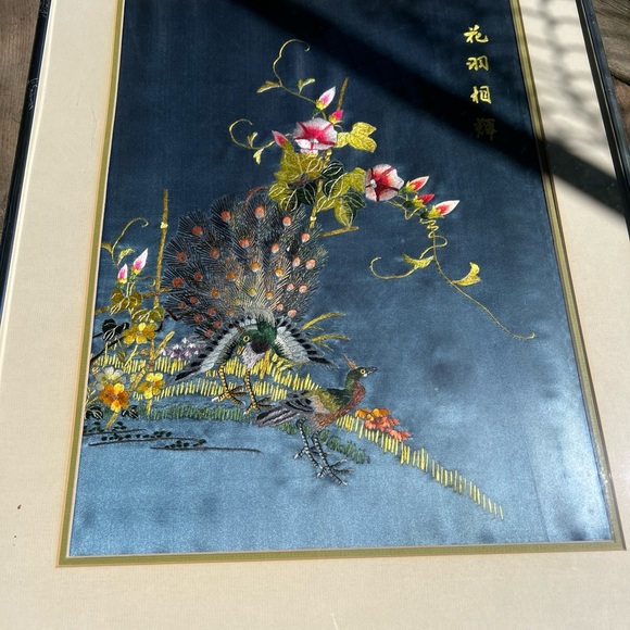 Vintage MidCentury Embroidery Silk Forbidden Stitches Birds on Tree Wall Hanging - Picture 11 of 13